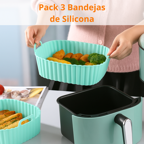 Pack 3 Bandejas Cuadradas de Silicona para Freidora de Aire - AirTray Pro