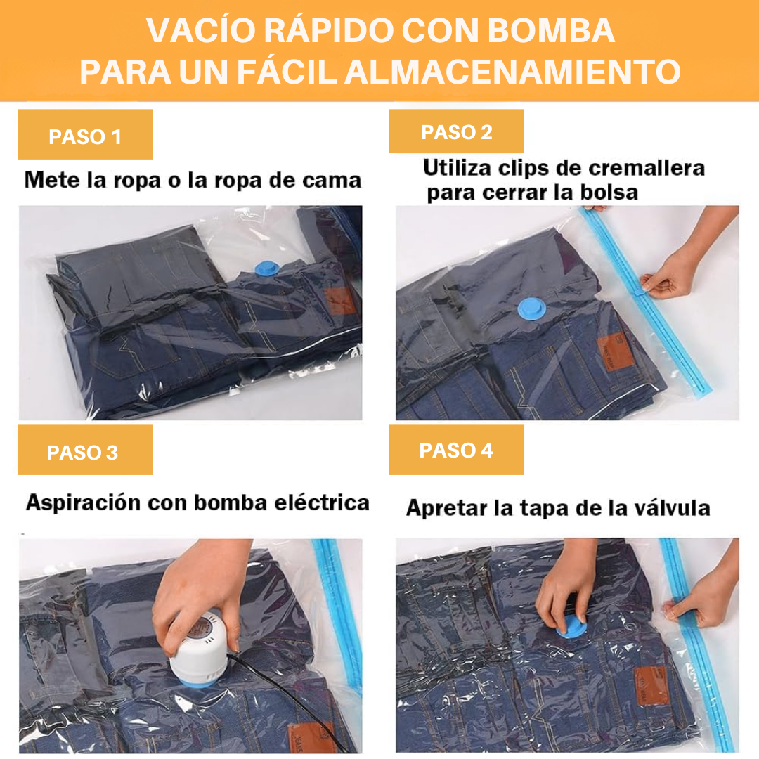 Pack de 5 Bolsas Compresoras (Medida a elegir) + 1 Succionador Manual
