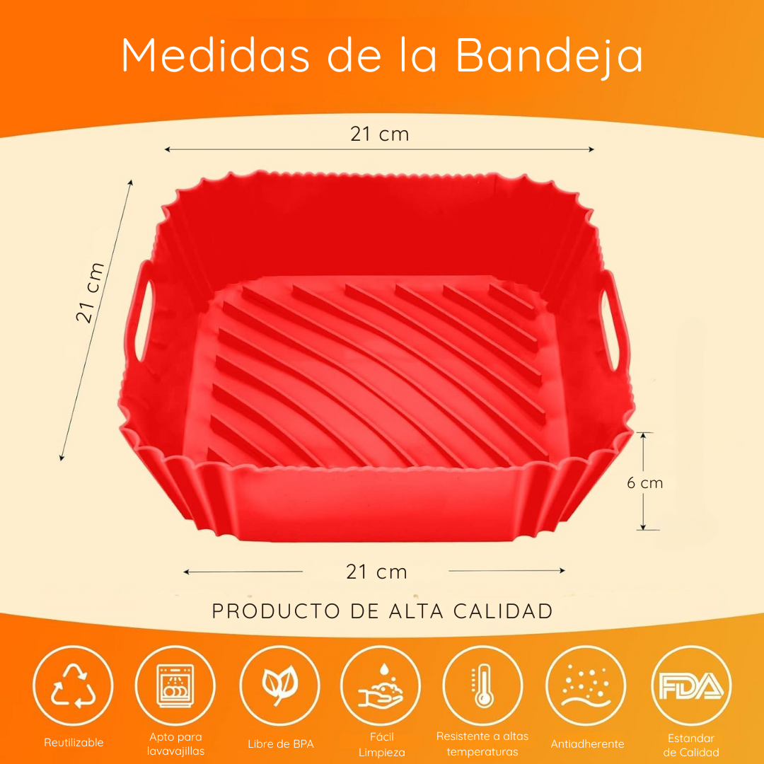 Pack 3 Bandejas Cuadradas de Silicona para Freidora de Aire - AirTray Pro