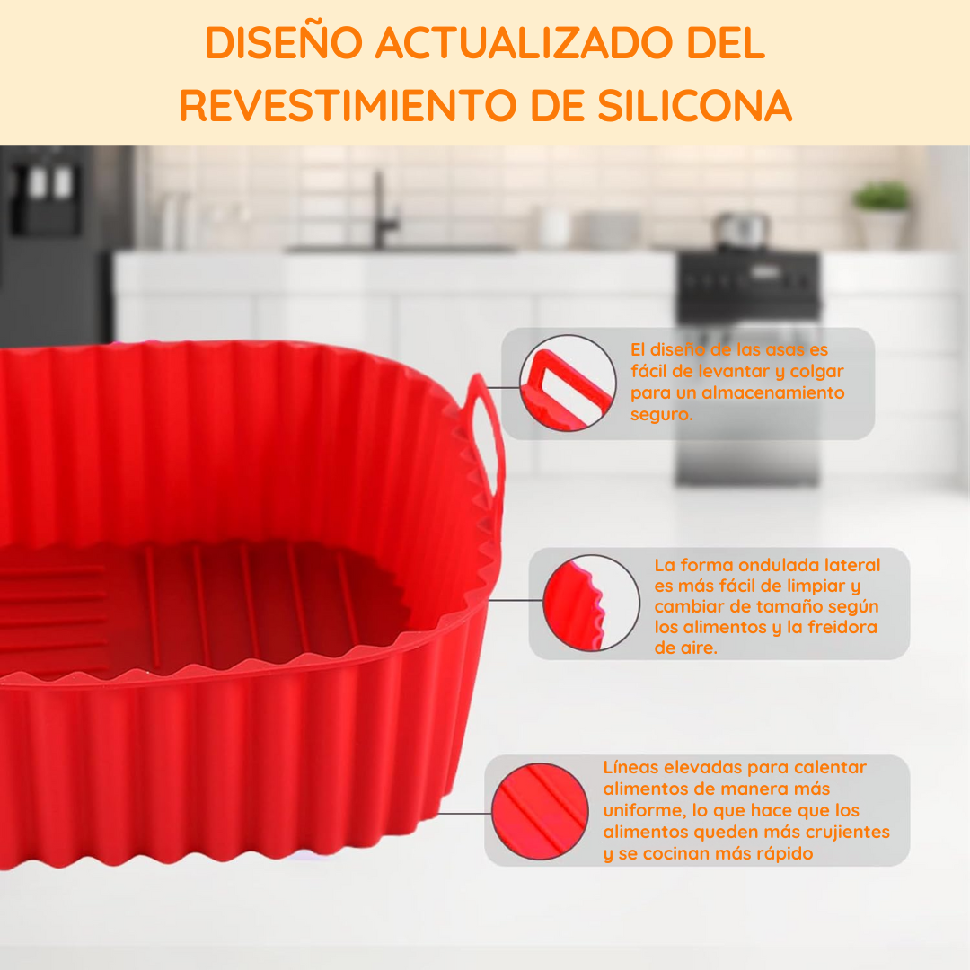 Pack 3 Bandejas Cuadradas de Silicona para Freidora de Aire - AirTray Pro