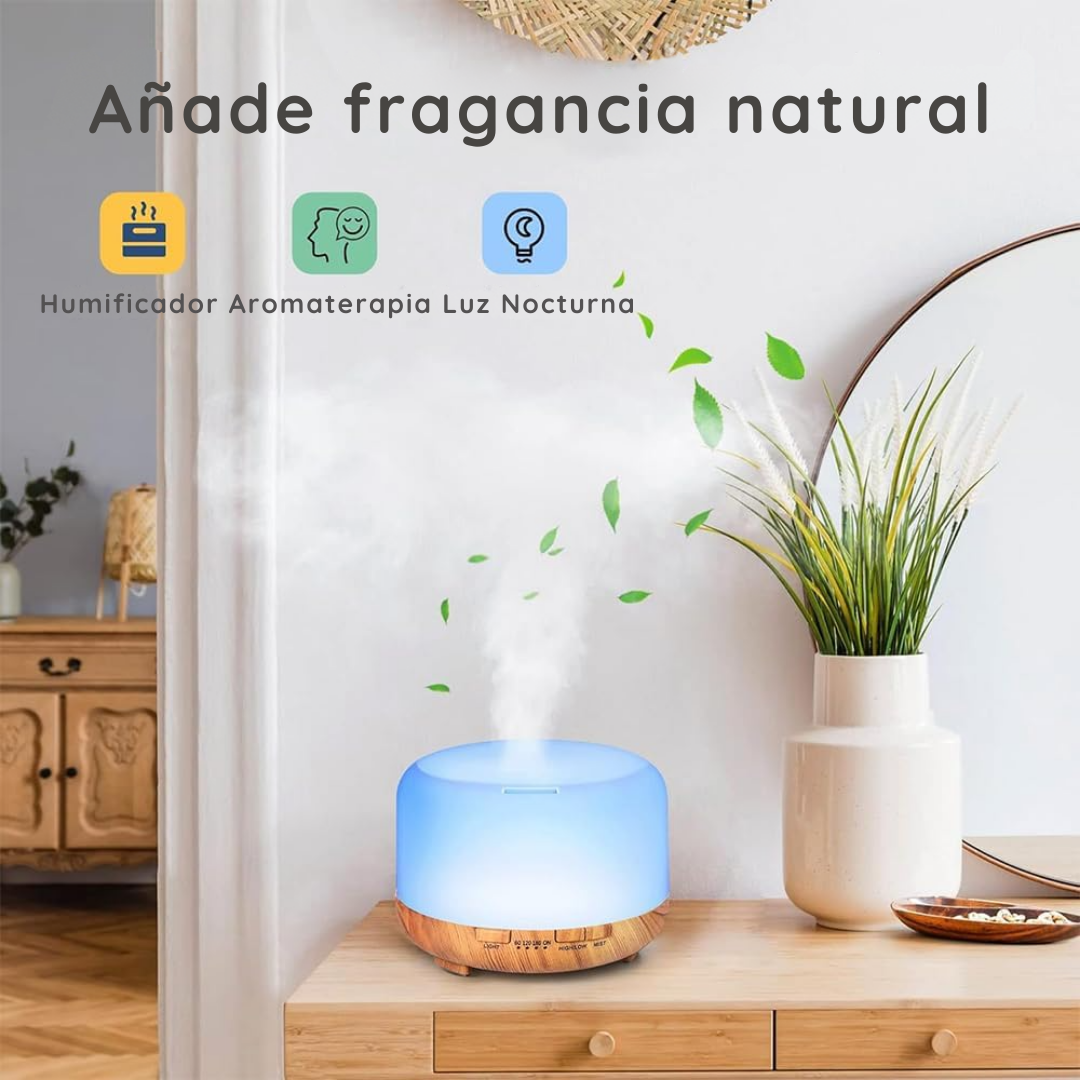Humidificador Difusor De Aroma con Luces LED - HydroLuxe Bamboo