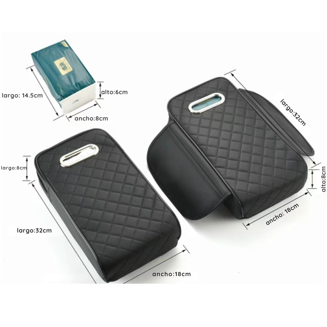Reposabrazos para autos 2 bolsillos + paños tisúes - PREMIUM