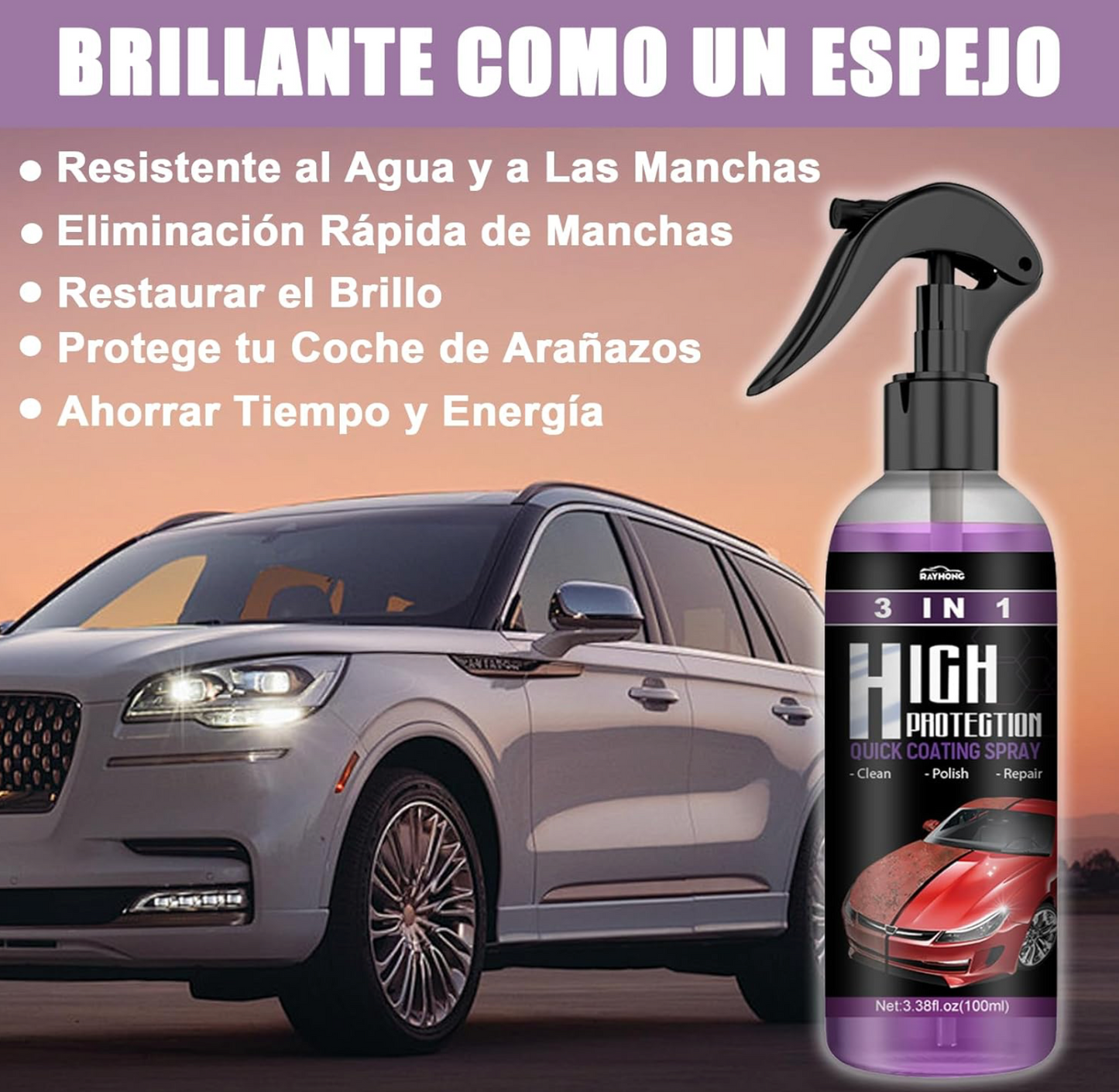 Recubrimiento cerámico en Spray 100 ml para autos 3 en 1 - PREMIUM