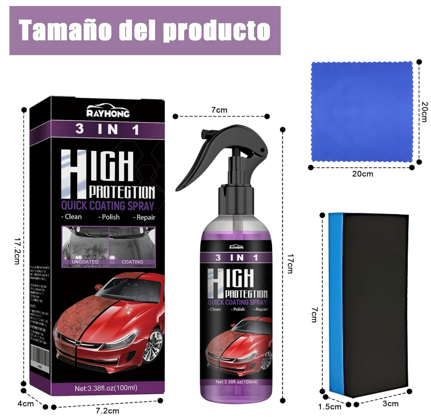 Recubrimiento cerámico en Spray 100 ml para autos 3 en 1 - PREMIUM