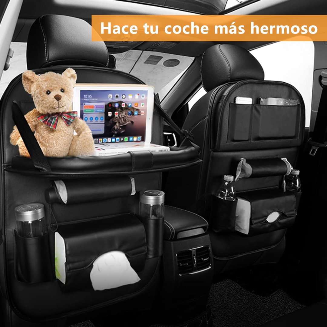 Organizador Premium de Cuero con Bandeja para Asiento de Auto - Deluxe