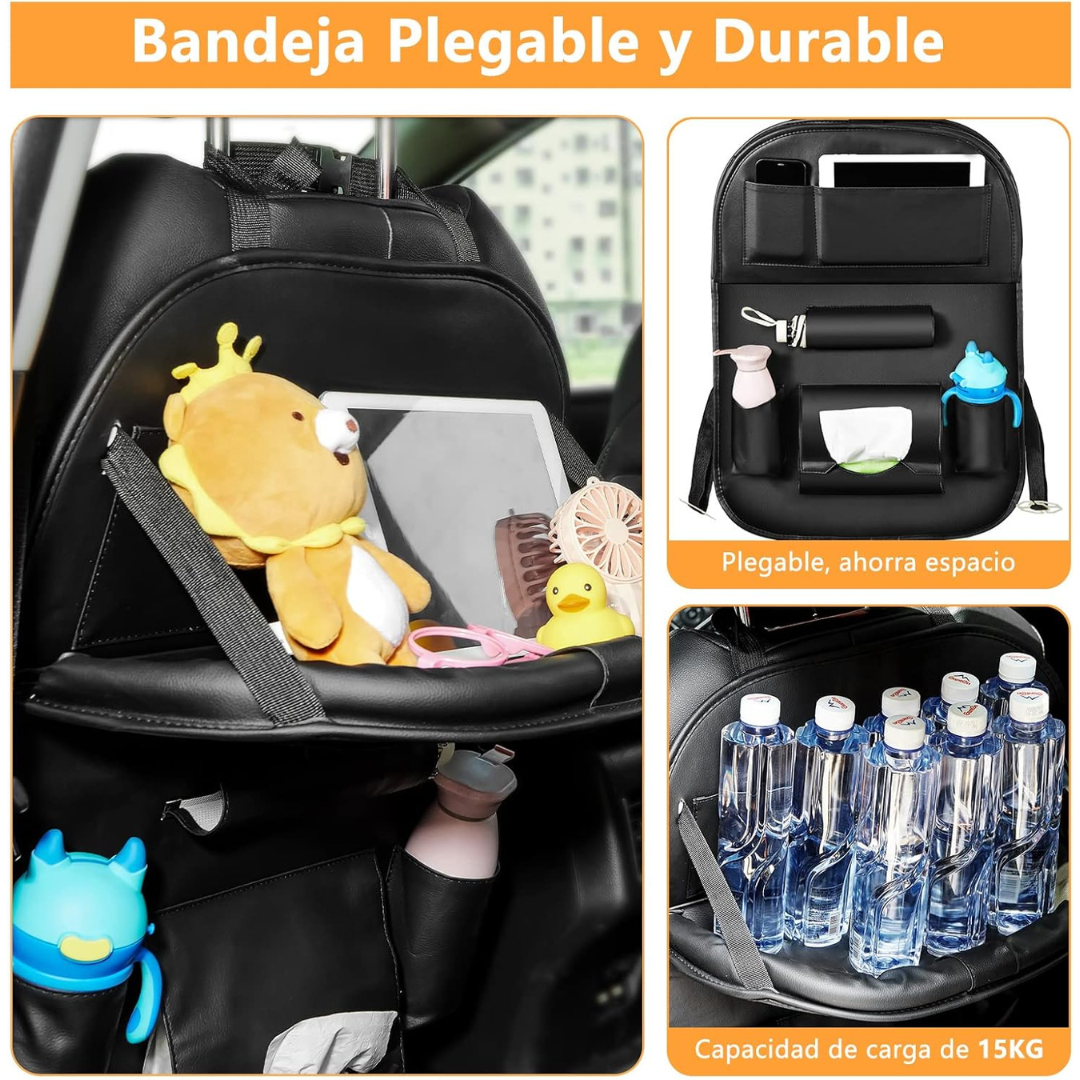 Organizador Premium de Cuero con Bandeja para Asiento de Auto - Deluxe