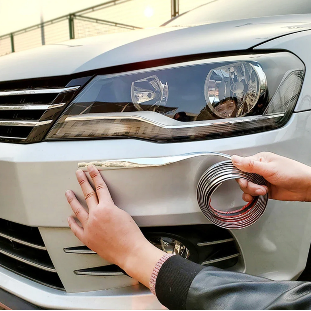 Moldura cromada autoadhesiva protección contra rayones para autos - Rollo de 3 metros