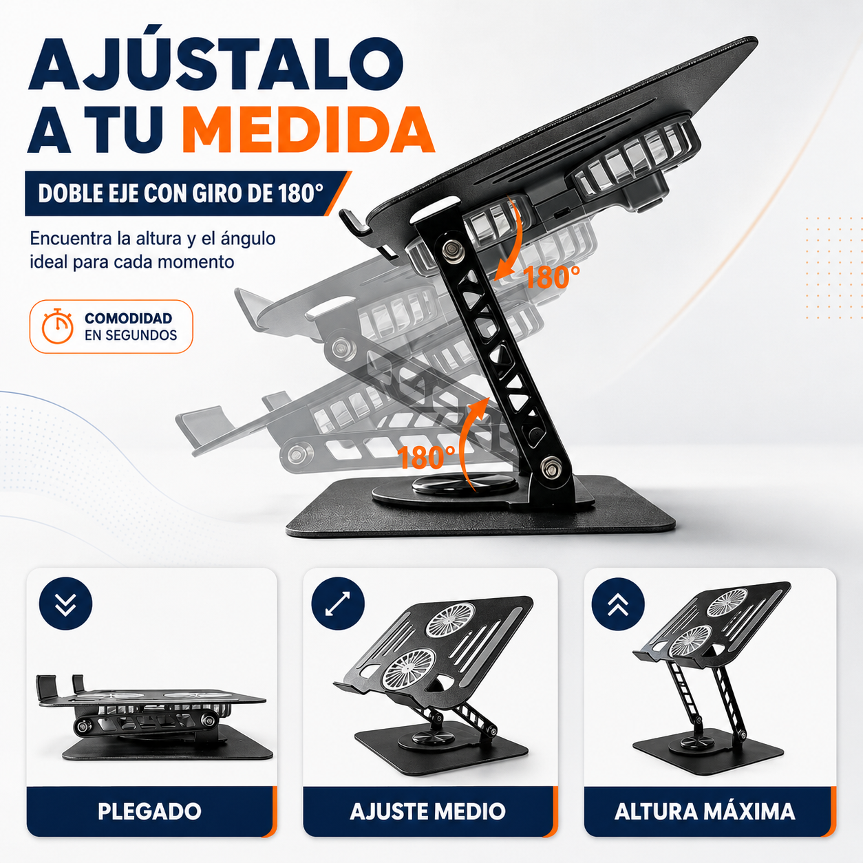 Soporte Aluminio Cooler para Laptop de 360° - Vortex 360°