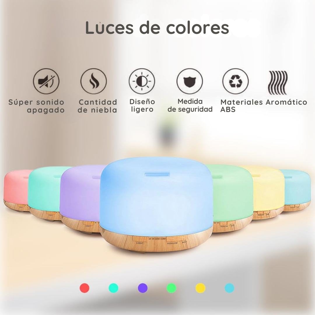 Humidificador Difusor De Aroma con Luces LED - HydroLuxe Bamboo