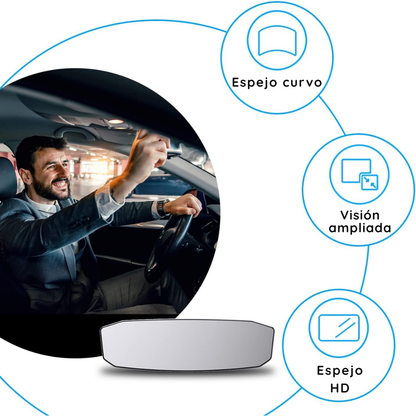Espejo Retrovisor Grande Panorámico Antirreflejo Para Autos - VisionPro