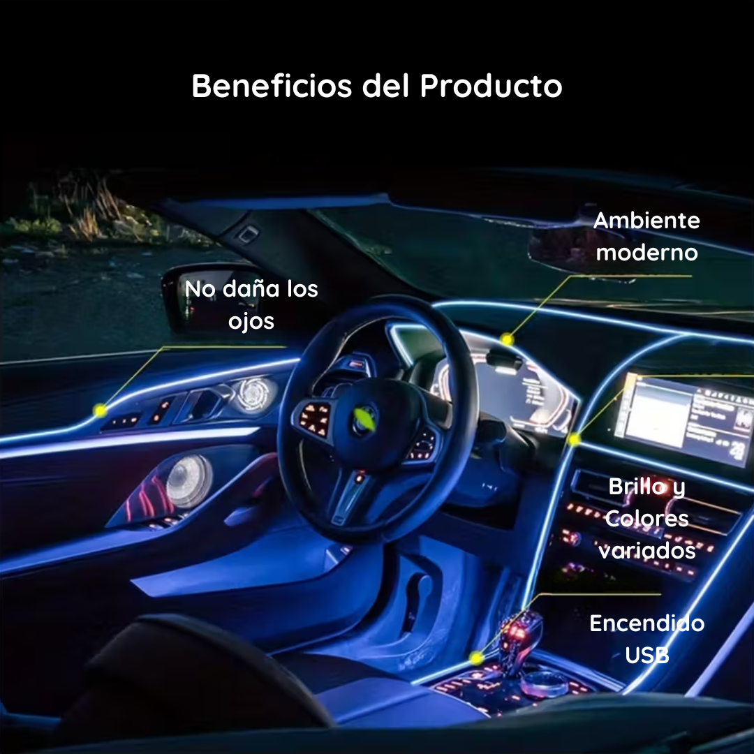 LUCES LED NEON PARA INTERIOR DE AUTO DE 5 METROS CON ESPATULA - NEON DRIVE