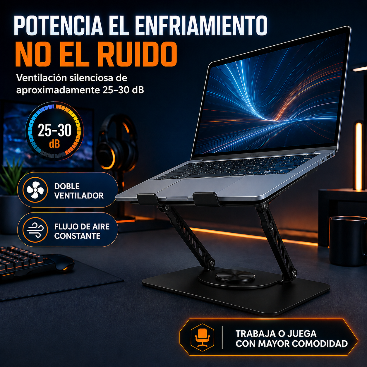 Soporte Aluminio Cooler para Laptop de 360° - Vortex 360°