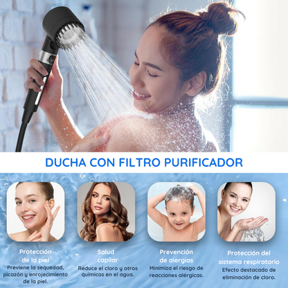 Ducha con Filtro Purificador y Soporte Ajustable - HydroZen Pro