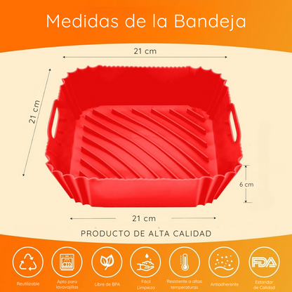 Pack 3 Bandejas Cuadradas de Silicona para Freidora de Aire - AirTray Pro