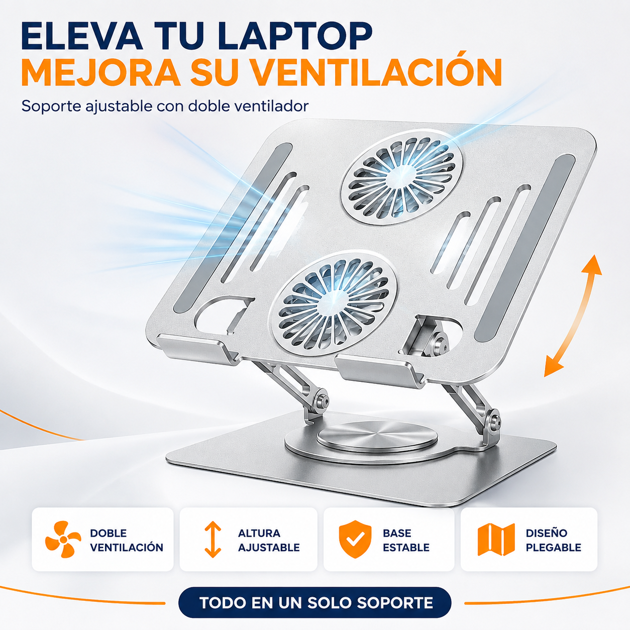 Soporte Aluminio Cooler para Laptop de 360° - Vortex 360°