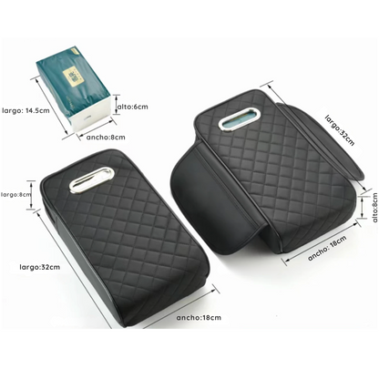 Reposabrazos para autos 2 bolsillos + paños tisúes - PREMIUM