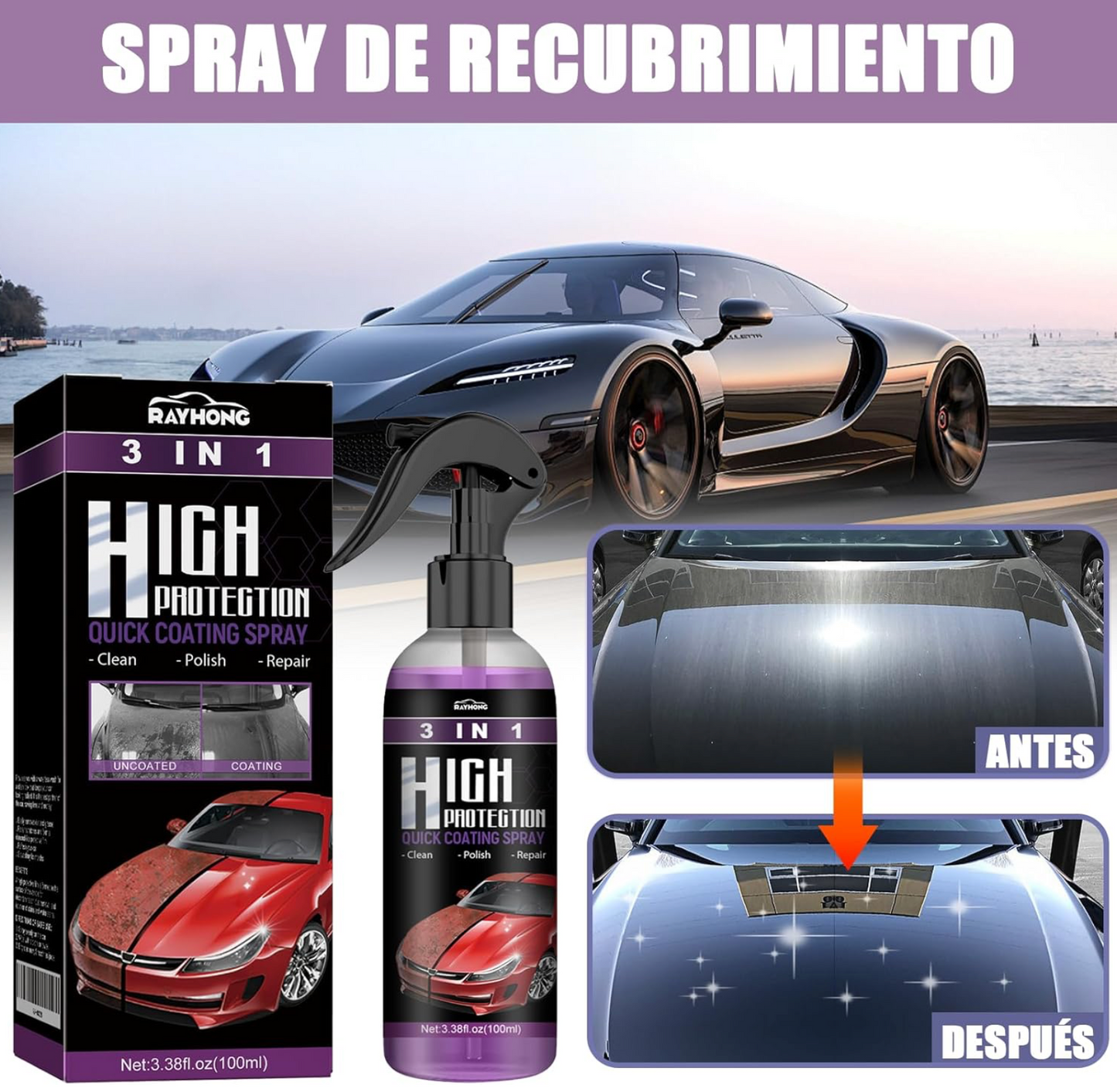 Recubrimiento cerámico en Spray 100 ml para autos 3 en 1 - PREMIUM