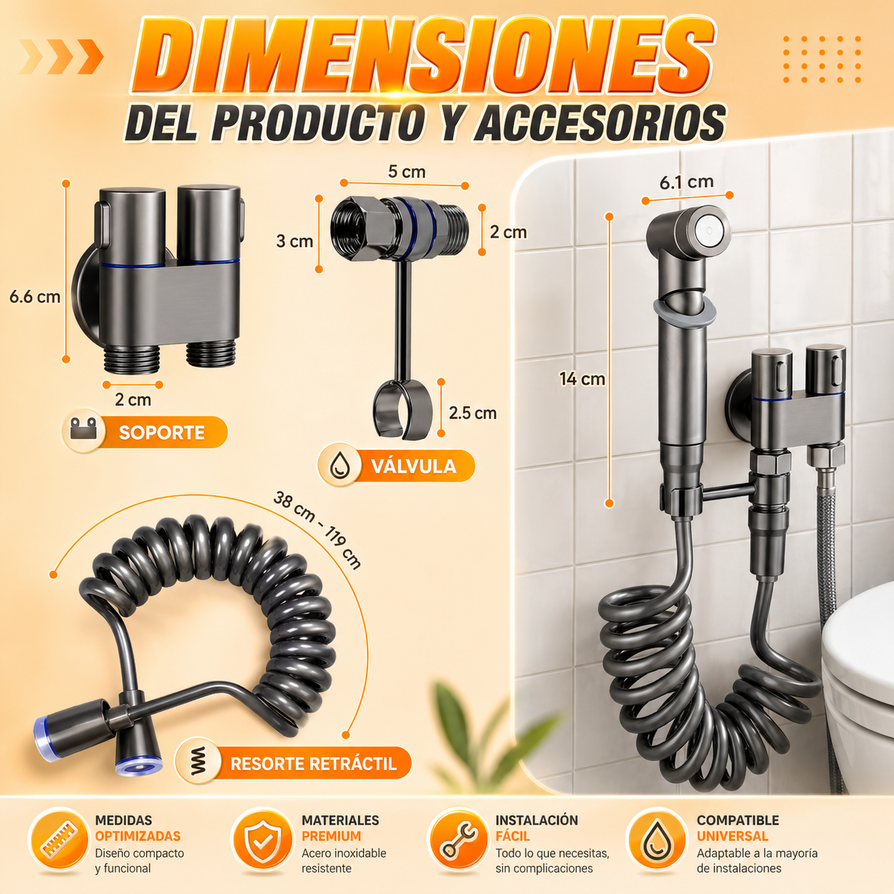 Ducha Bidet Para Inodoro de Acero Inoxidable - Regador y Limpieza