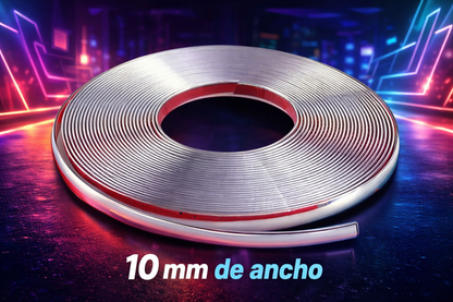 Moldura cromada autoadhesiva protección contra rayones para autos - Rollo de 3 metros