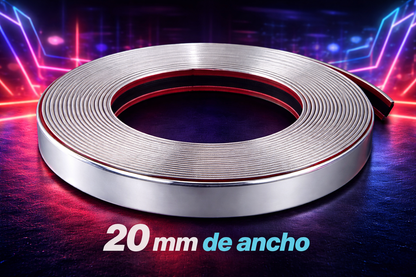 Moldura cromada autoadhesiva protección contra rayones para autos - Rollo de 3 metros