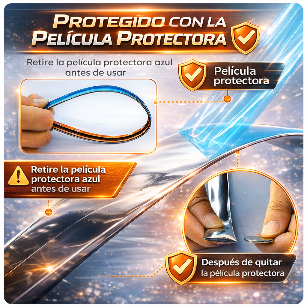Moldura cromada autoadhesiva protección contra rayones para autos - Rollo de 3 metros