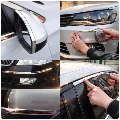 Moldura cromada autoadhesiva protección contra rayones para autos - Rollo de 3 metros
