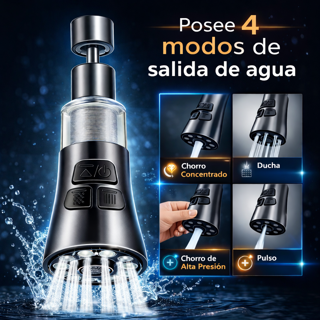 Adaptador para Grifos 360° Con Filtro Rociador - Aqua360 Pro