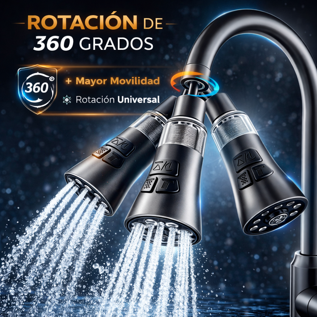 Adaptador para Grifos 360° Con Filtro Rociador - Aqua360 Pro