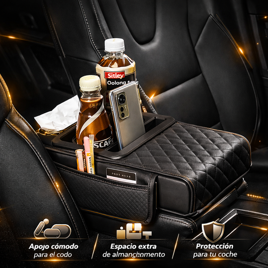 Apoyabrazos Para Autos Con Porta Botellas y Tisúes - ComfortMate 3en1
