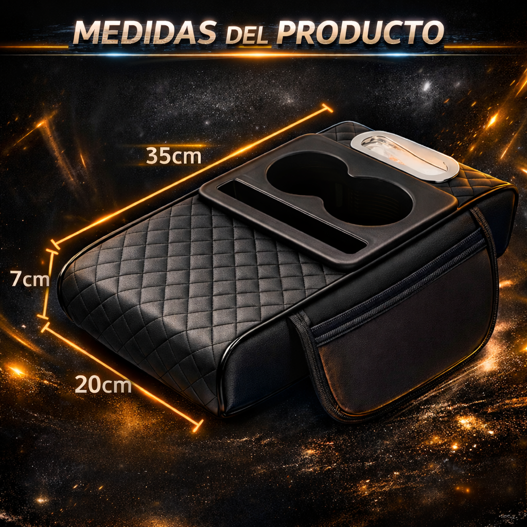 Apoyabrazos Para Autos Con Porta Botellas y Tisúes - ComfortMate 3en1