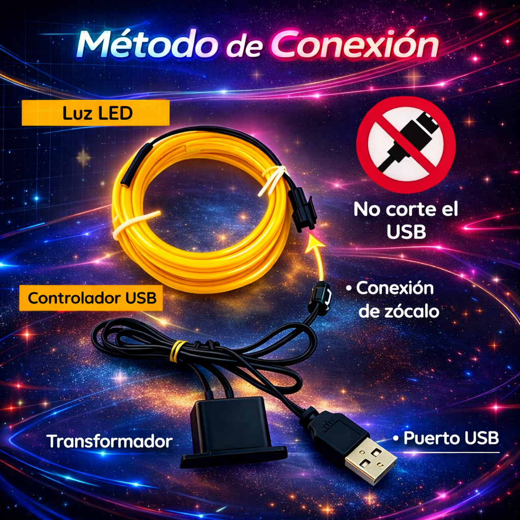 LUCES LED NEON PARA INTERIOR DE AUTO DE 5 METROS CON ESPATULA - NEON DRIVE