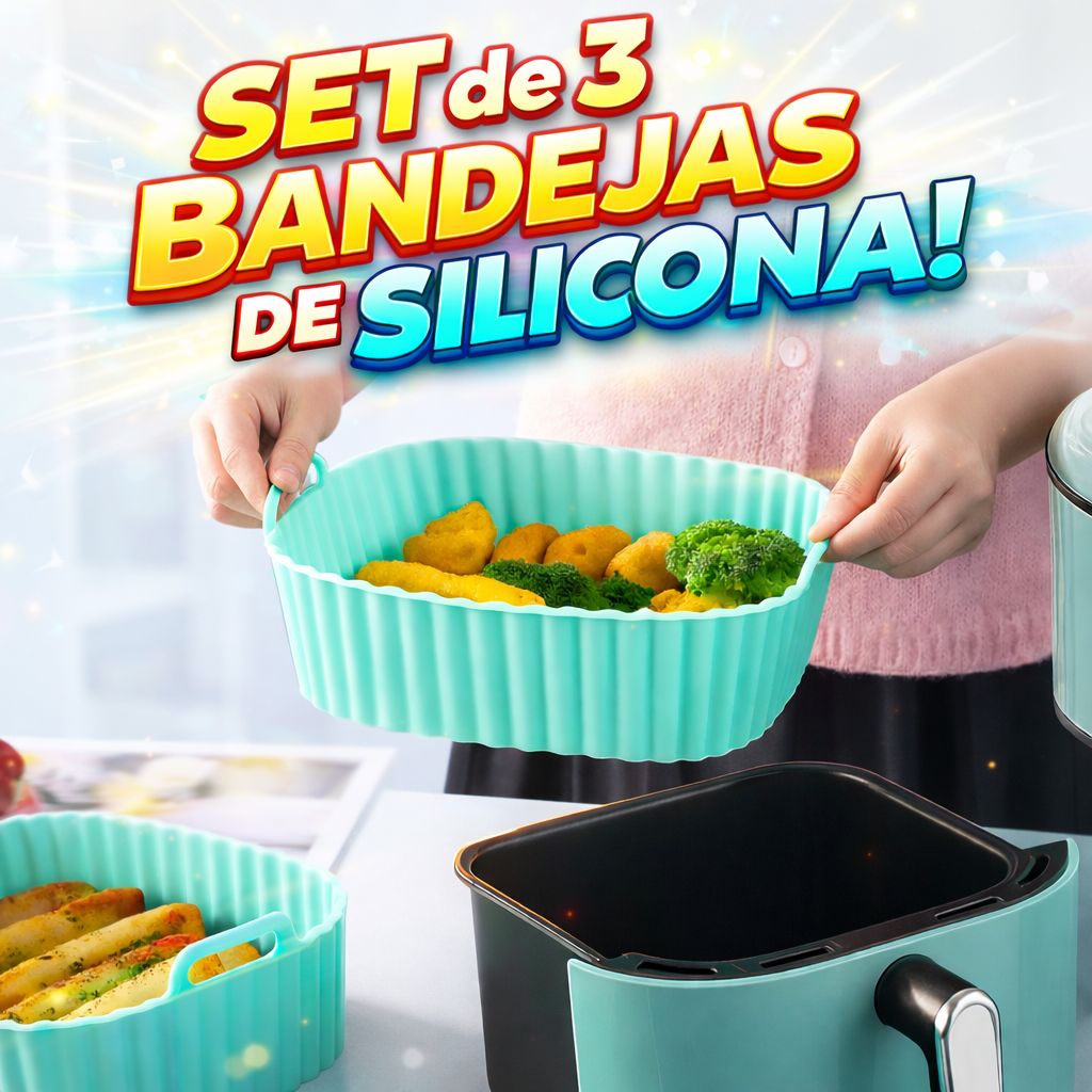Pack 3 Bandejas Cuadradas de Silicona para Freidora de Aire - AirTray Pro
