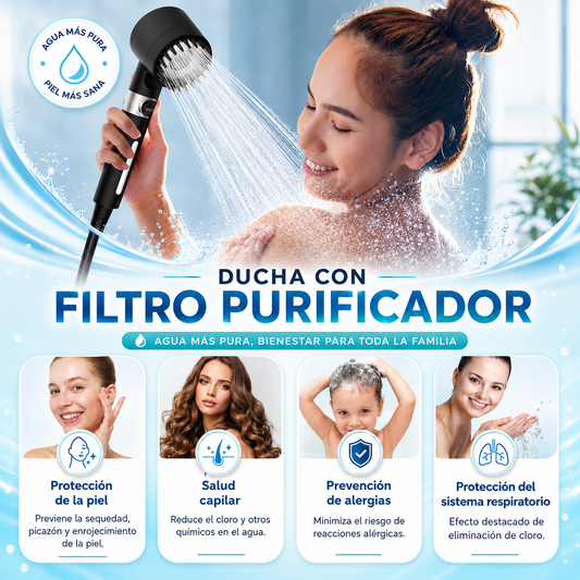 Ducha con Filtro Purificador y Soporte Ajustable - HydroZen Pro