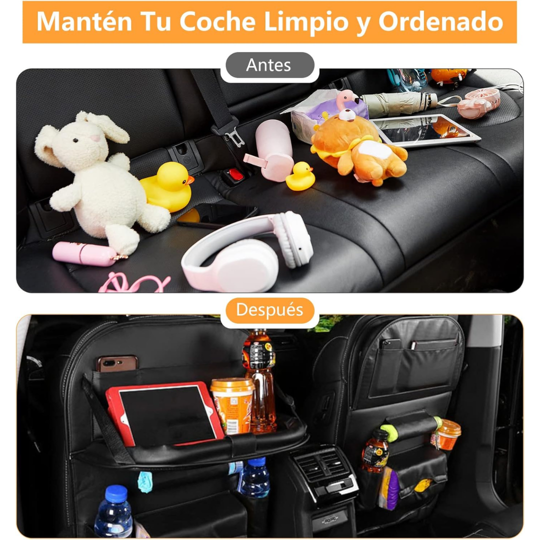 Organizador Premium de Cuero con Bandeja para Asiento de Auto - Deluxe