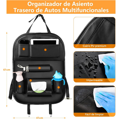 Organizador Premium de Cuero con Bandeja para Asiento de Auto - Deluxe