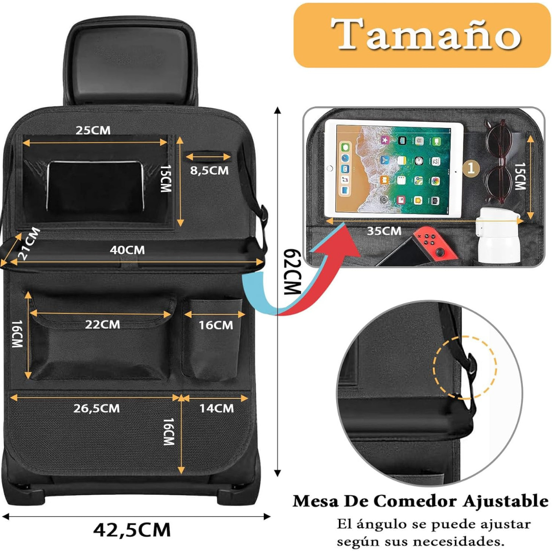 Organizador Premium de Cuero con Bandeja para Asiento de Auto - Deluxe