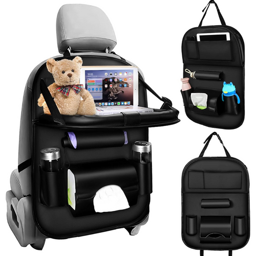 Organizador Premium de Cuero con Bandeja para Asiento de Auto - Deluxe