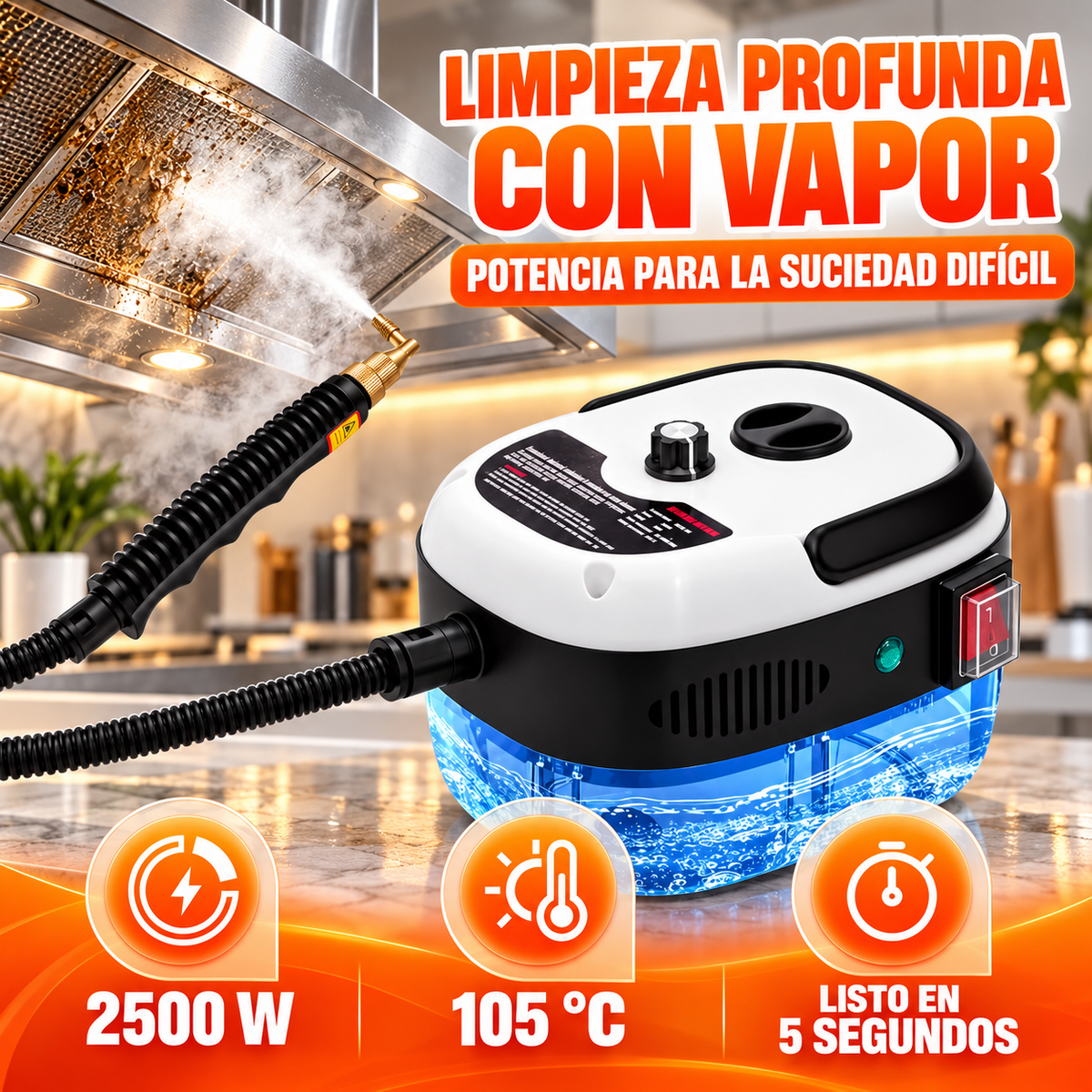 Limpiador A Vapor Presurizado De 2500w - VaporPro