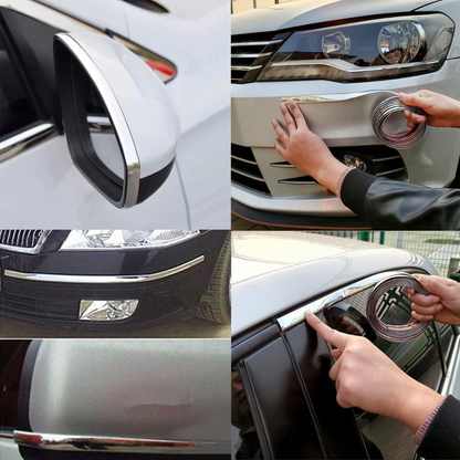 Moldura cromada autoadhesiva protección contra rayones para autos - Rollo de 3 metros