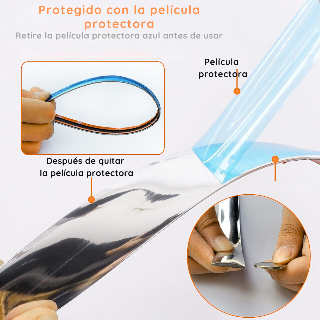 Moldura cromada autoadhesiva protección contra rayones para autos - Rollo de 3 metros