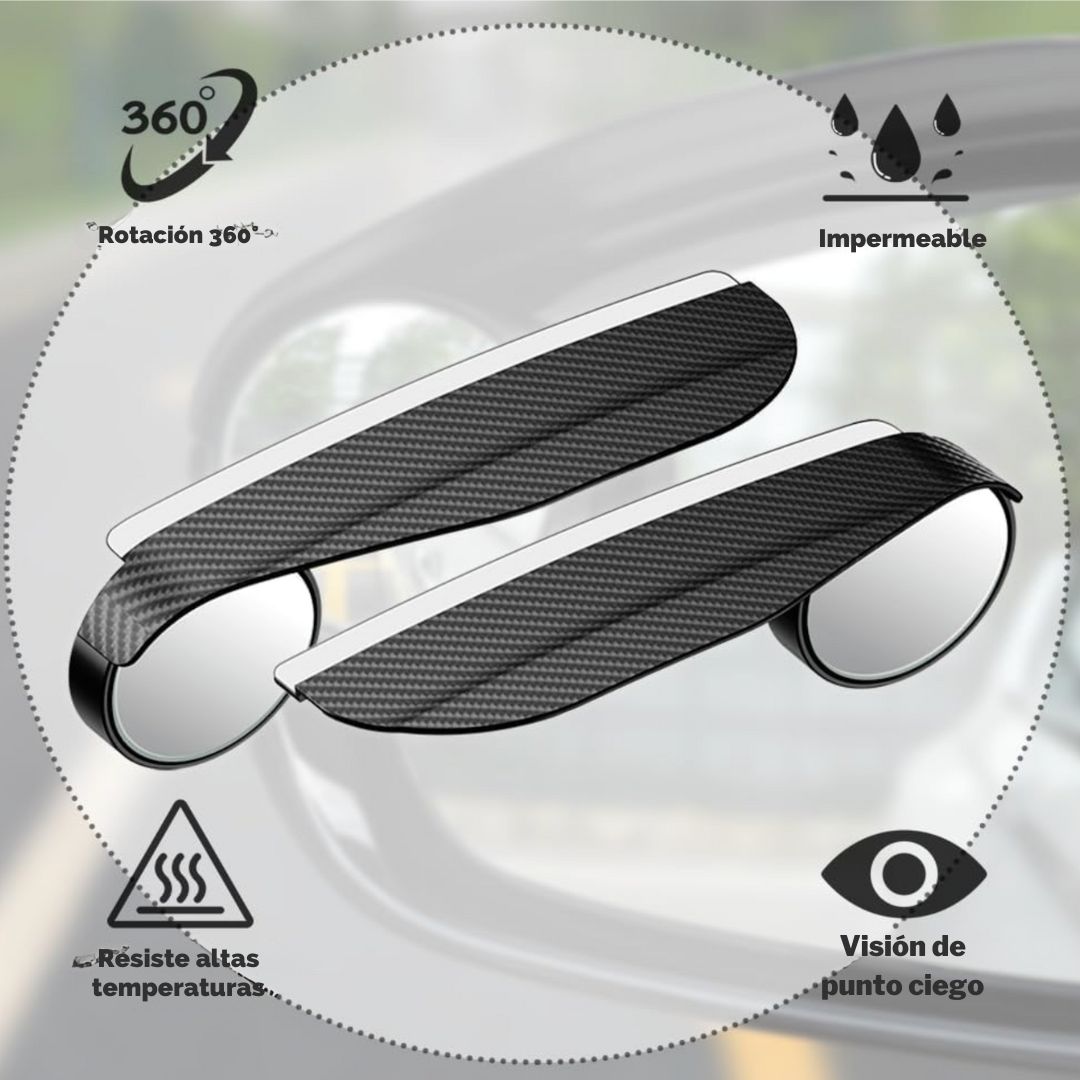 Juego de 2 Espejos punto ciego de fibra de carbono para lluvia HD 360° - PRO