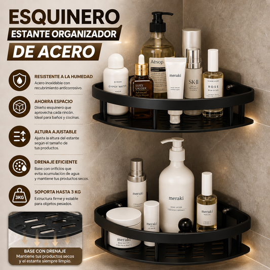 ESQUINERO ESTANTE ORGANIZADOR DE ACERO PARA BAÑO - 1 UNIDAD