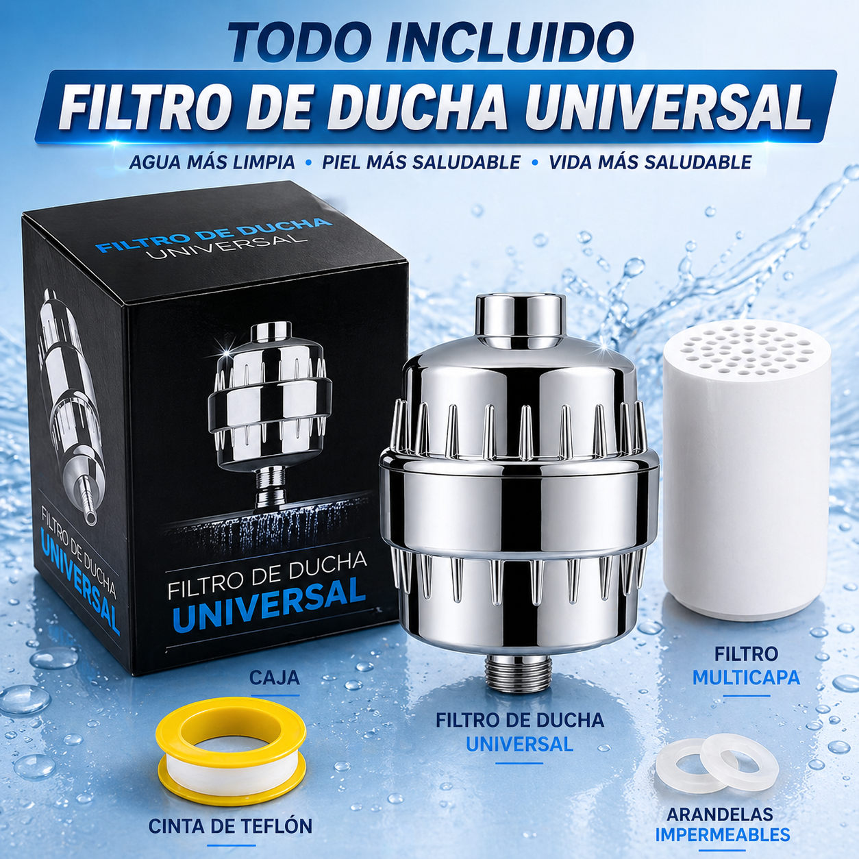 Filtro purificador de agua para ducha con cartucho - AquaShine