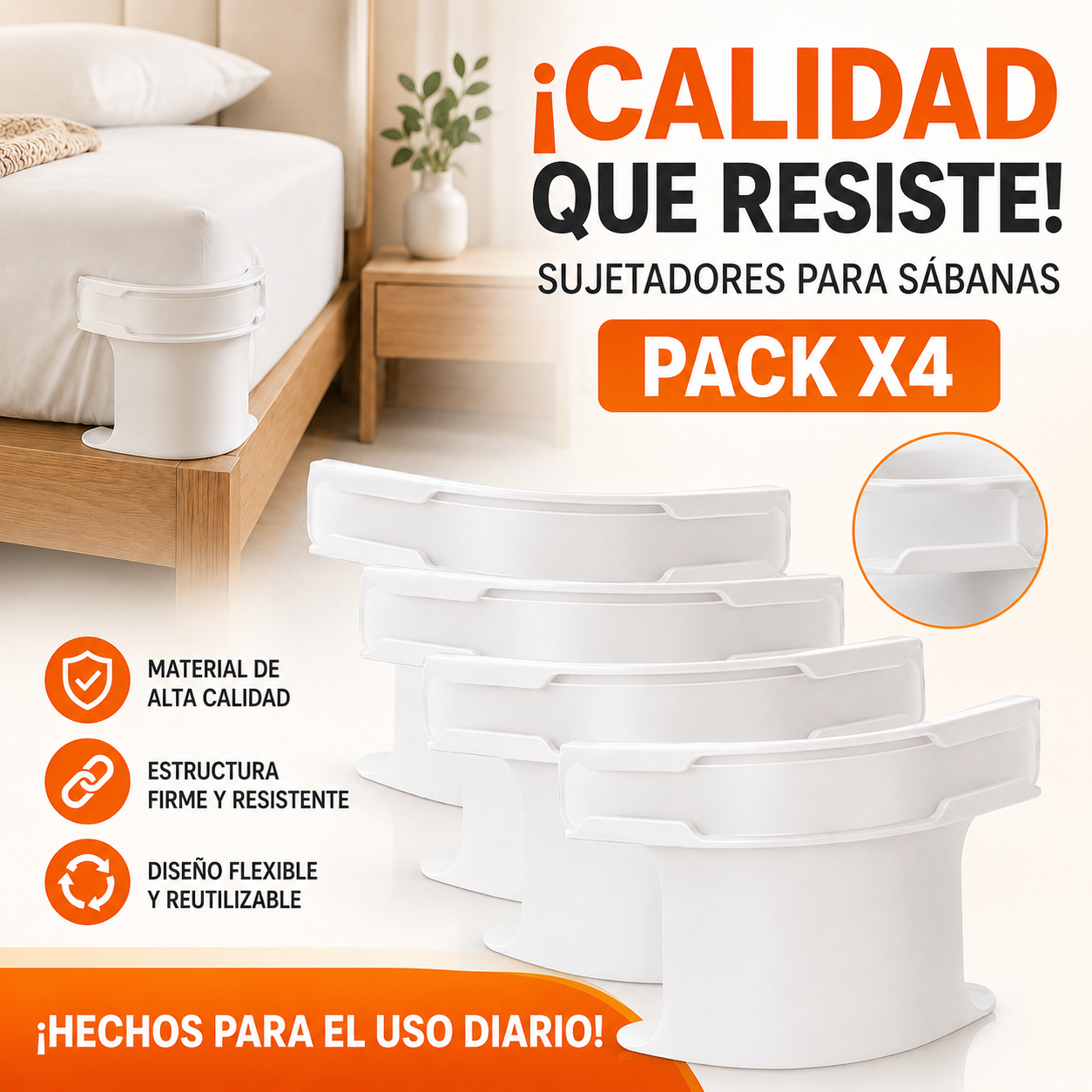 Sujetadores antideslizantes para Sabanas pack x 4 - LockBed
