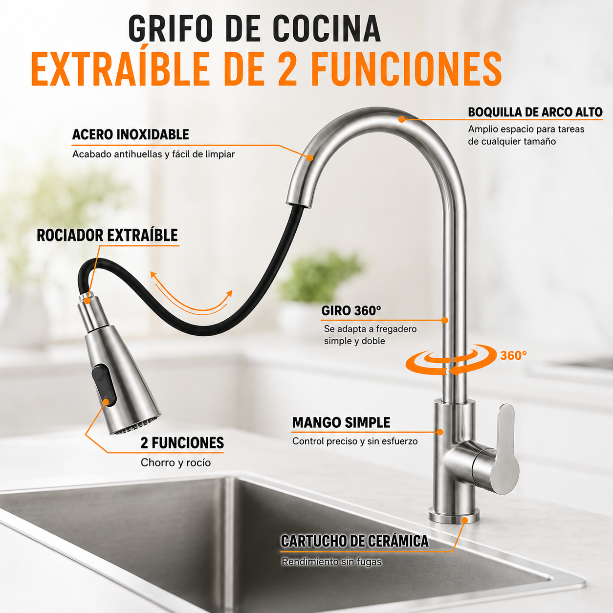 LLAVE DE COCINA MONOCOMANDO - MULTIGRIFO 360