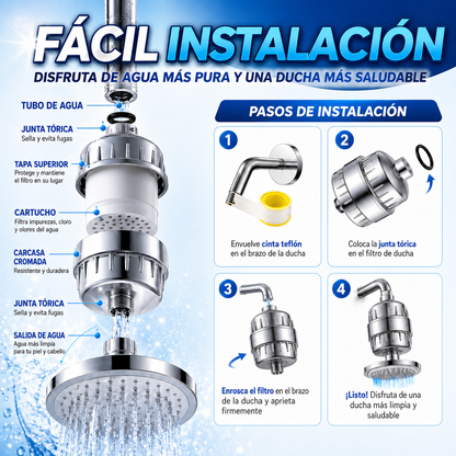 Filtro purificador de agua para ducha con cartucho - AquaShine