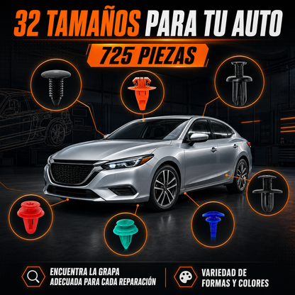KIT DE CLIPS UNIVERSAL PARA AUTOS DE 725 PZAS - AUTOCLIPS PRO