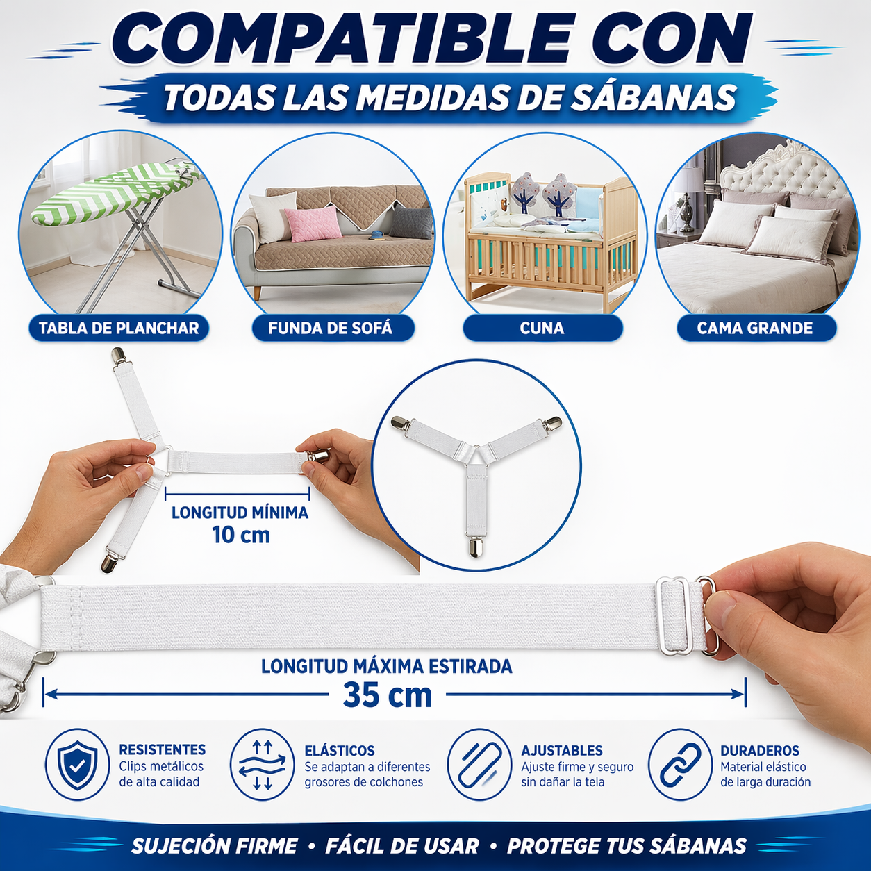 Pack de 4 Sujetadores de Sábanas Ajustables