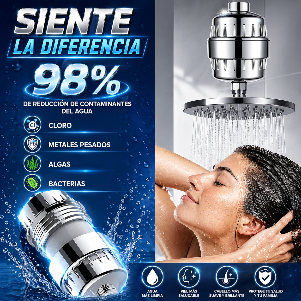 Filtro purificador de agua para ducha con cartucho - AquaShine