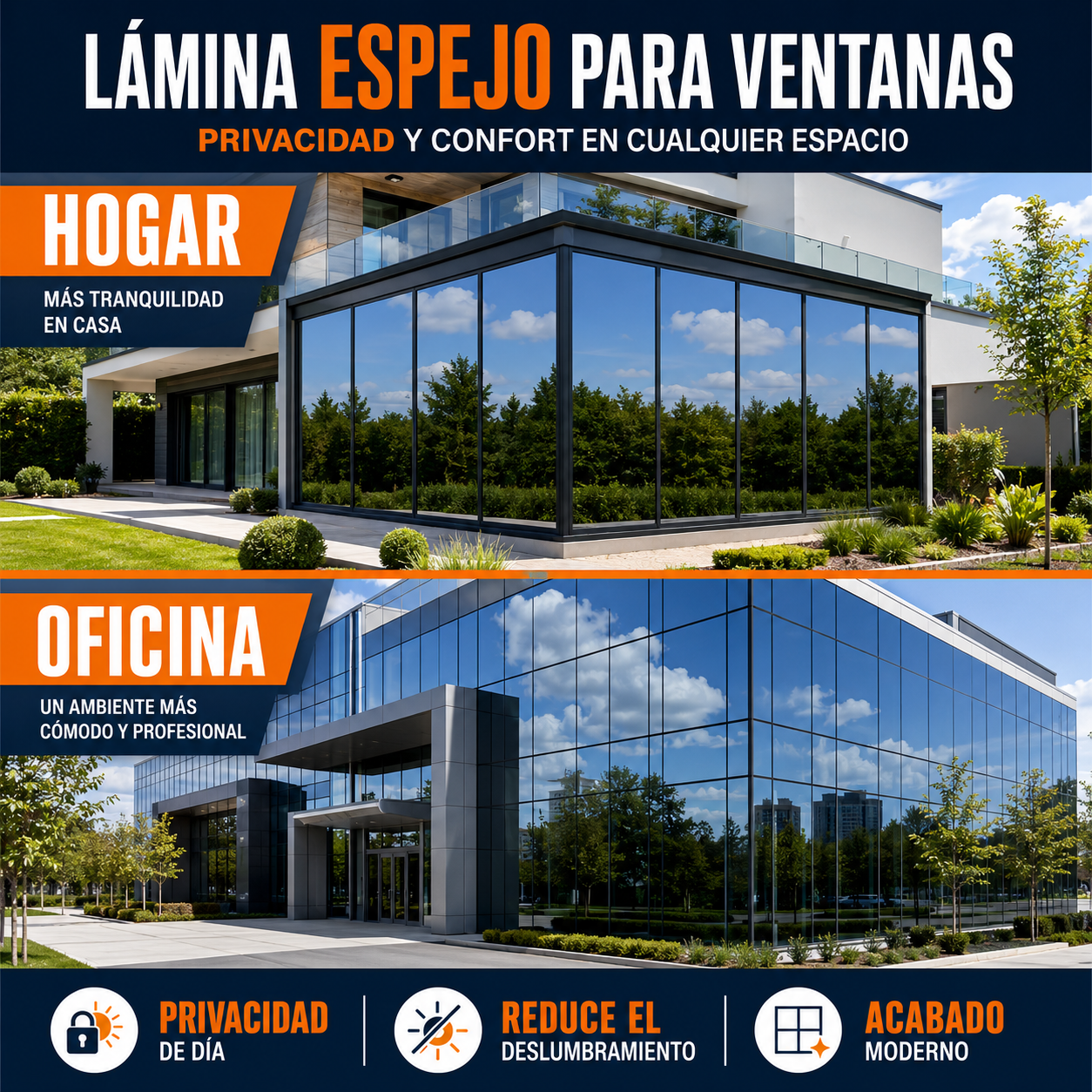 Lamina Polarizada Tipo Espejo para Ventana - PrivaGlass
